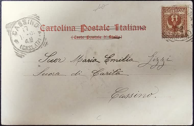 Il retro della cartolina, con la scrittura a mano